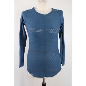 L'Etoile Sport M Blue Pointelle Knit Long Sleeve Top Made in USA